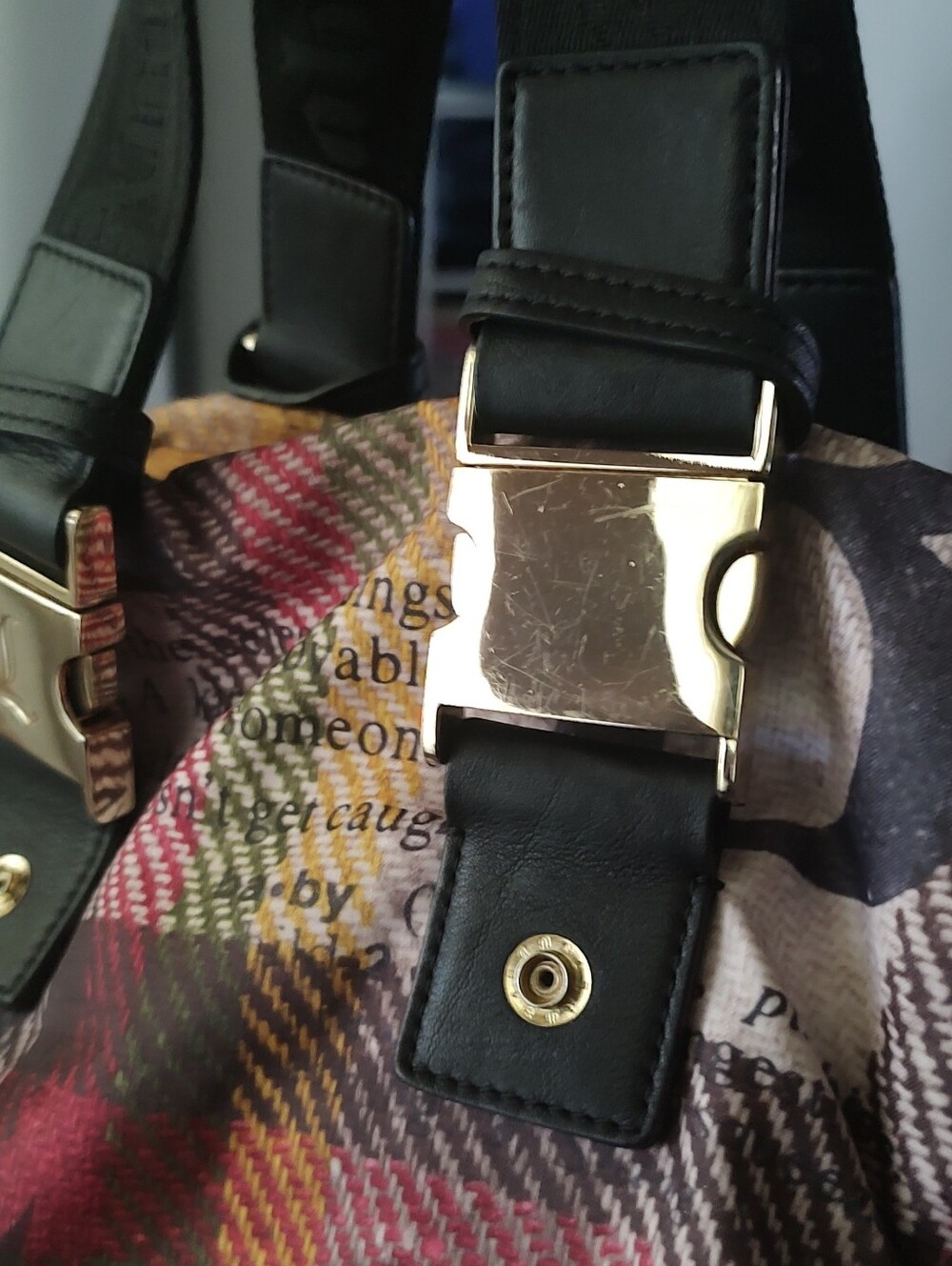 Plaid Multicolor Tote Bag with Gold Accents L.a.m.b - Picture 12 of 14
